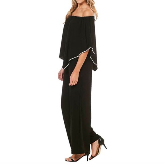 MSK Black Off-Shoulder Jumpsuit with White Trim - Picture 3 of 13